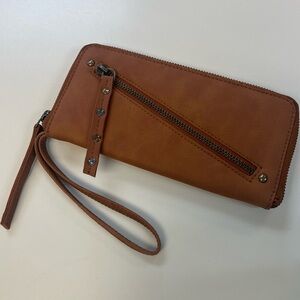Free People vegan wallet -Brown, wristlet with decorative zipper
